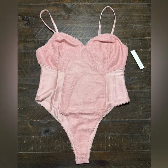 NWT Lani the Label Victoria Blush Pink Satin Lace Bodysuit Sz L Valentines Date - Picture 3 of 15